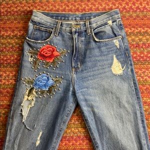 CARMAR DENIM STUDDED ROSE DISTRESSED JEANS